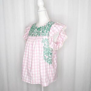 THML Pink &White Gingham with Mint Cap Sleeve Blouse
